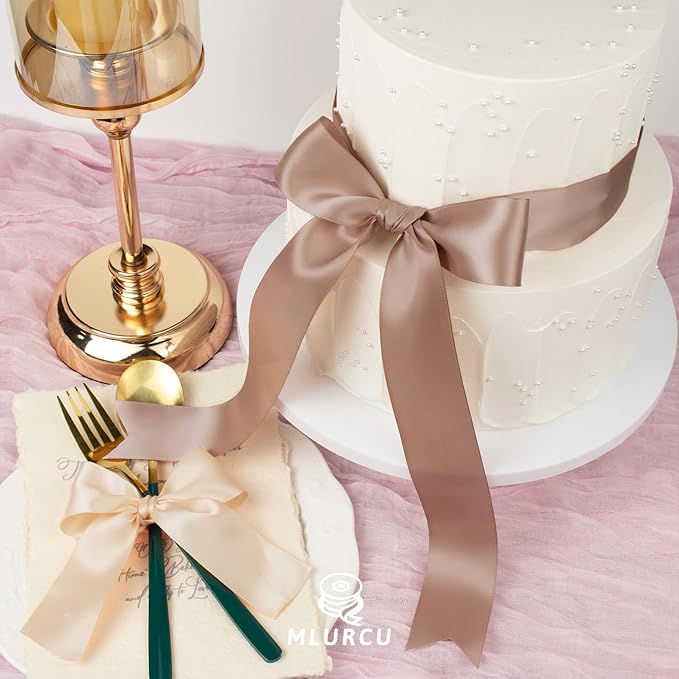 Pink Ribbon 1-1/2 Inch x 60Yards Double Faced Satin, Dusty Rose, Rose Gold, Pink Ribbon Set for Flower Bouquet Gift Wrapping, Wedding Invitation, Bridal Shower Decor, Hair Bows and Crafts