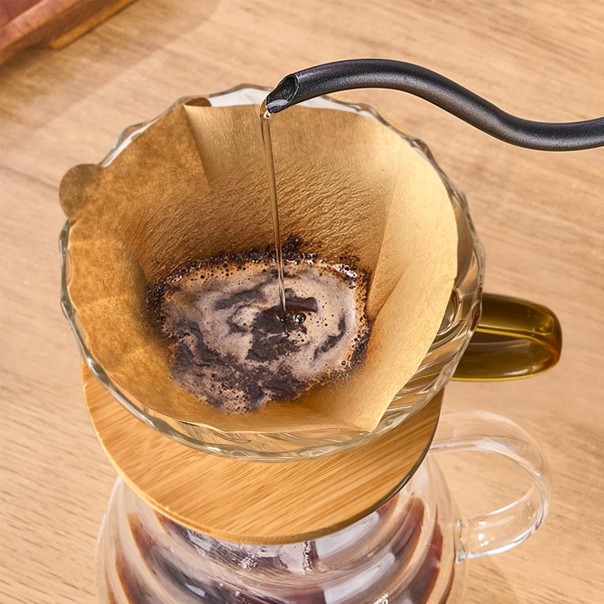 Gute Glass Coffee Dripper/Filter - Cone Glass Pour Over Coffee Dripper with Bamboo Stand & Handle