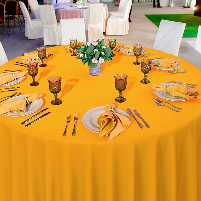 16 Pack Orange Plastic Tablecloths for Round Tables, Premium Decorative Orange Disposable Table Covers for Parties, Round Party Table Cover for Fall Autumn Birthday Thanksgiving Graduation, 84 Inch