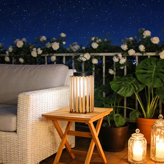 Solar Lanterns Outdoor Waterproof, Copycatting Wicker Work Solar Lantern with Handle, Outdoor Lantern Dusk to Dawn 6-8Hr, Hanging & Tabletop Decor for Garden/Patio