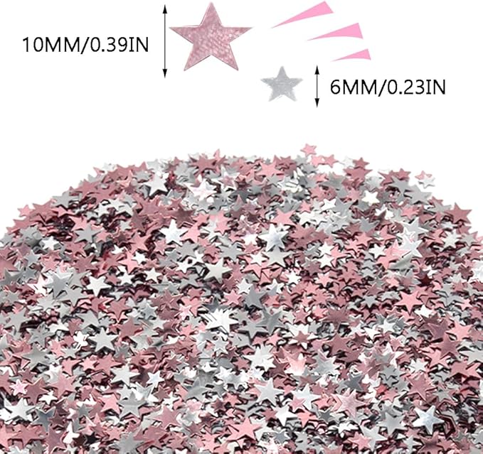 60g/2.1oz Glitter Star Confetti 6/10mm Metallic Foil Stars Sequin Holographic Stars Table Confetti for Party,Wedding,Birthday Decorations(Rose Gold+Silver/XX-MYS)