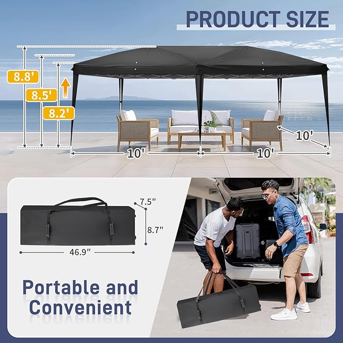 VINGLI 10x20 Pop Up Canopy Tent with Sidewalls, Outdoor Gazebo Canopy Tent, Patio Event Tents Outdoor Event Shelter for Parties (Black)
