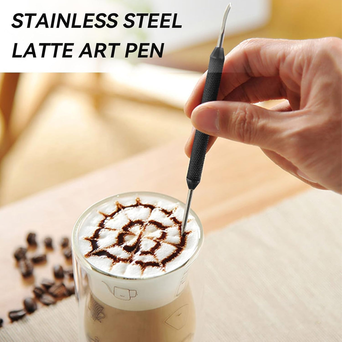 2PCS Latte Art Pen, Stainless Steel Latte Art Tools 2 Ends Coffee Art Pen Latte Pen Coffee Pull Needle Coffee Fancy Stitch Barista Tool Coffee Art