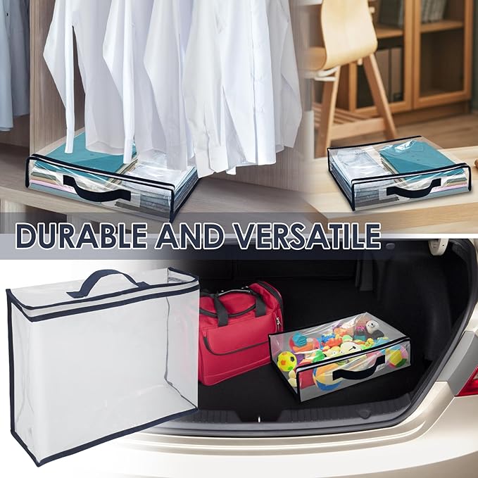 6 Pack Clear Storage Bags with Zipper,12L Plastic Blanket Storage Bags Waterproof Moving Bags Foldable Closet Organizer Handle for Clothing Bedding Linen Sweater Bed Sheet Clothes,15.7x11.8x3.9 Inch
