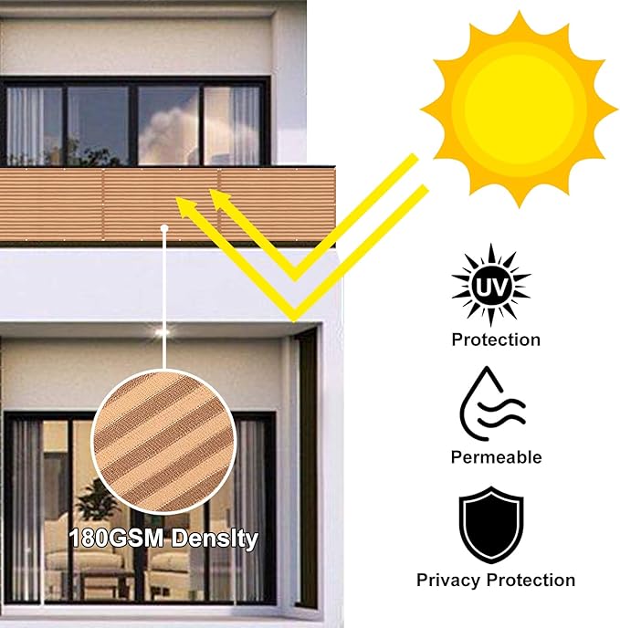 Eden's Decor Balcony Privacy Screen Brown/Khaki 4'x 26' Cover Mesh Windscreen Weather-Resistant UV Protection for Backyard Deck, Patio, Balcony, Pool, Porch, Fence, Railing, Gardening