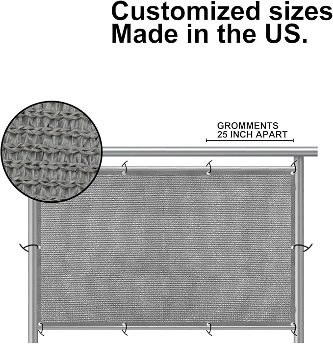 Eden's Decor Balcony Privacy Screen Grey 2'6"x 32' Cover Mesh Windscreen Weather-Resistant UV Protection for Backyard Deck, Patio, Balcony, Pool, Porch, Fence, Railing, Gardening