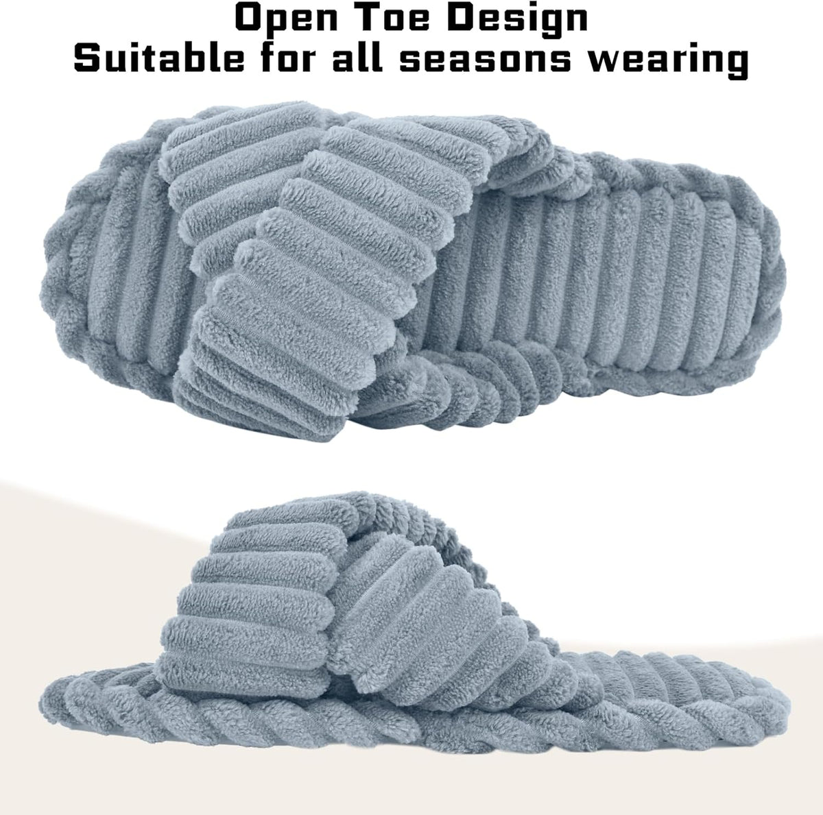 ZOORON Women's Cozy Slippers Crossbands & Durable Foam - Soft Plush Lined Non-Slip Indoor Outdoor Open Toe Shoes Trendy Gift