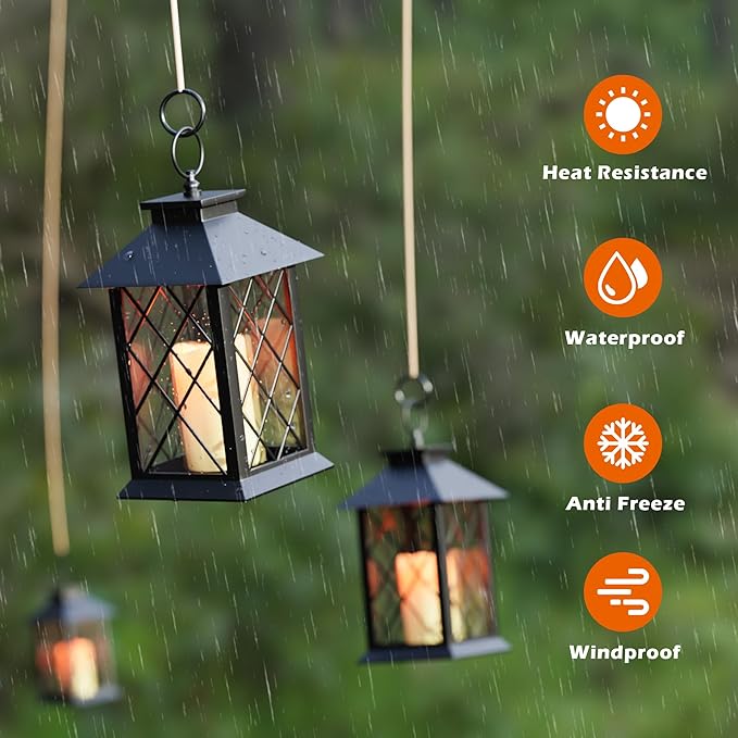 13.4" Lanterns Decorative Indoor, Black Lantern Decor with Timer Flickering Candle, Diamond-shaped Outdoor Lanterns, Waterproof Hanging Lantern for Patio, Porch, Entryway, Centerpieces, 1 Pack
