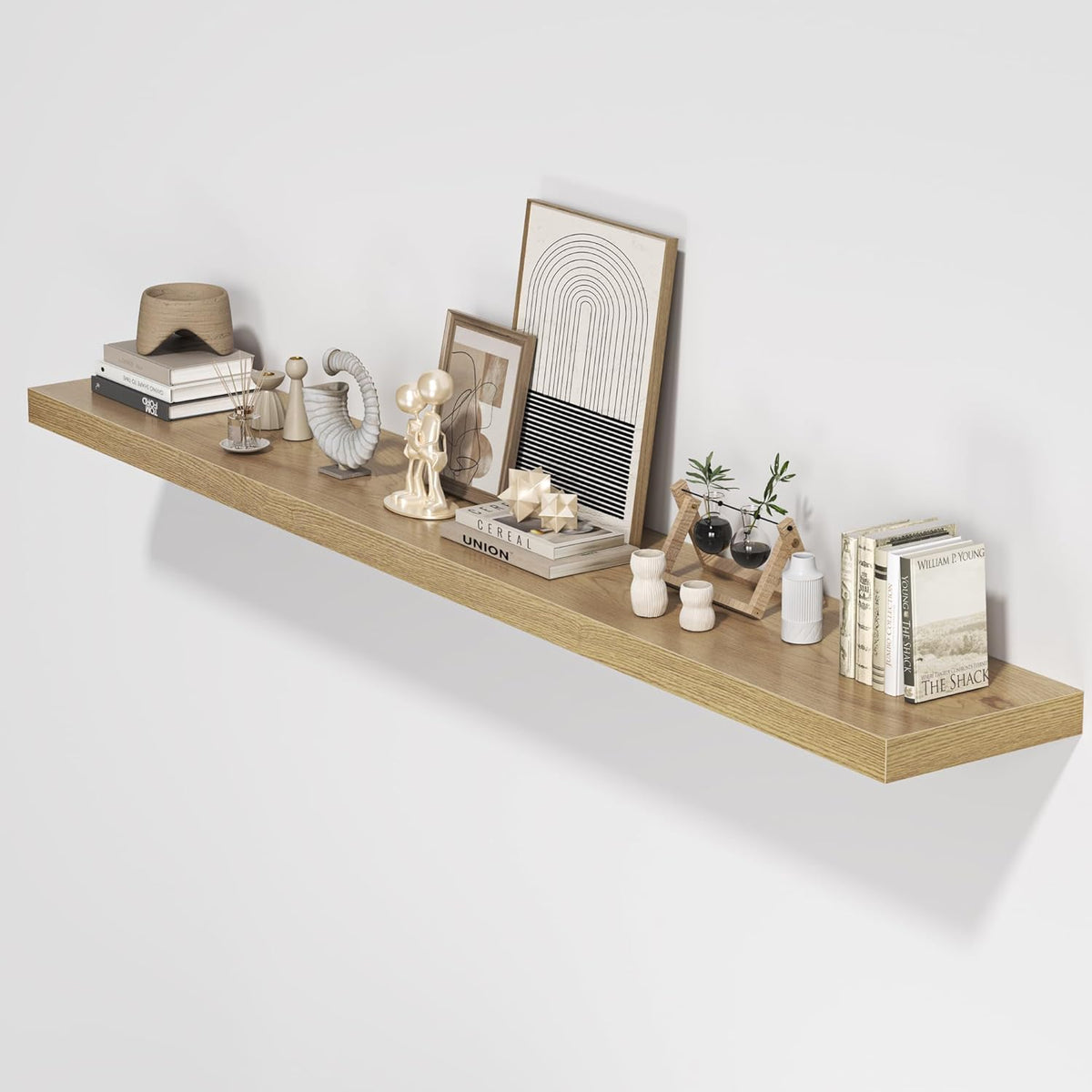 Floating Shelves for Wall, 72"W x 9.3"D x 1.5"H, Long Wooden Wall Mounted Display Shelves with Invisible Brackets for Living Room, Bedroom, Bathroom
