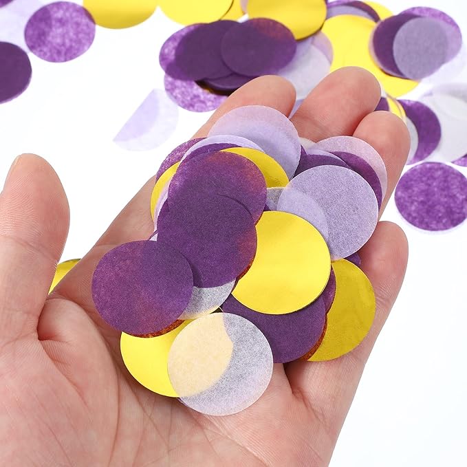 PATIKIL Round Tissue Paper Confetti 1 Inch, Table Confetti Circle Dots for Wedding Birthday Party Balloon Decorations(1.76 oz),Purple/Gold