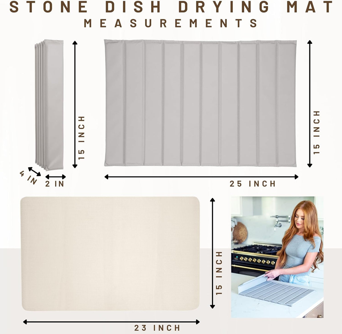 25" x 15" Large Stone Dish Drying Mat for Kitchen Counter - Quick Dry Super Absorbent Diatomaceous Earth Pad for Dishes
