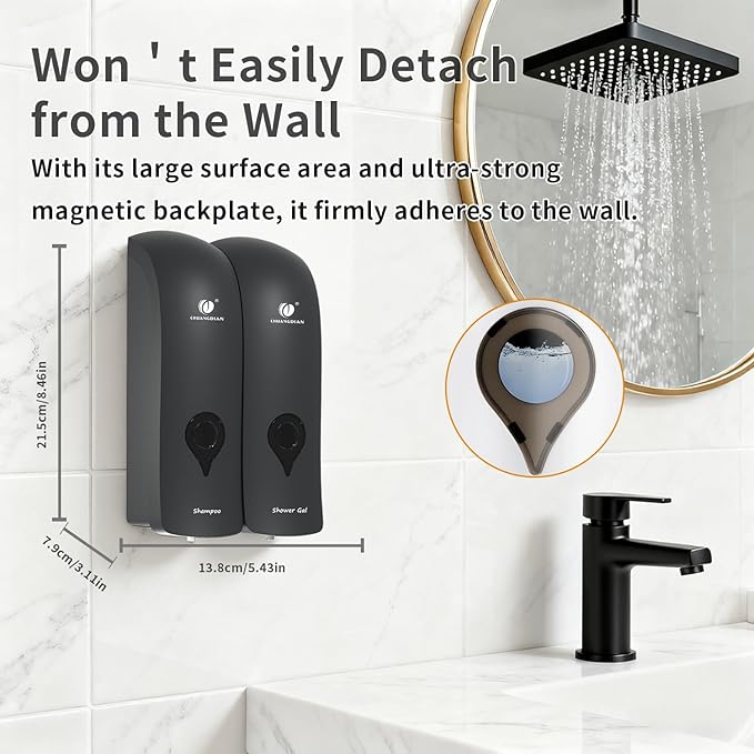 Shampoo and Conditioner Dispenser, Bathroom soap Dispenser Set of 2 Black, Wall-Mounted Shower Soap Dispenser 300ml, Refillable Bathroom soap Dispenser for Bathroom,Kitchen,Hotel and Airbnb