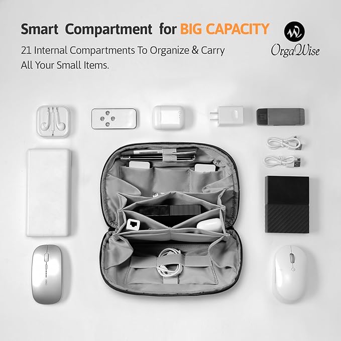 OrgaWise Electronics Organizer, Electronic Accessories Bag Travel Cable Organizer Three-Layer for iPad Mini, Kindle, Hard Drives, Cables, Chargers