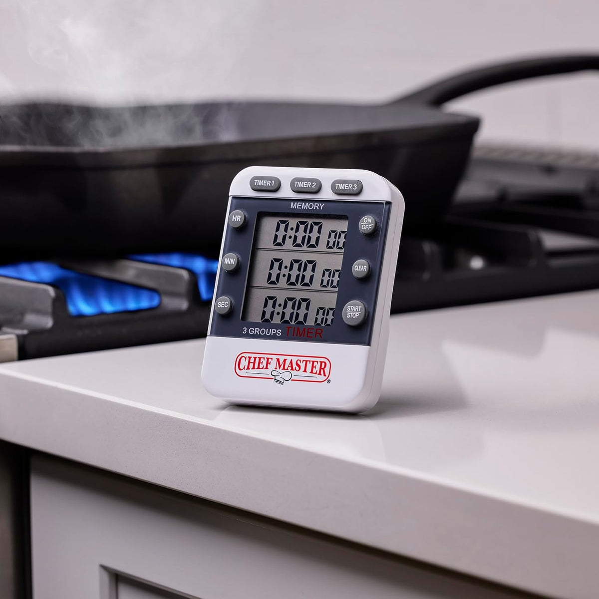 3-Channel Digital Timer by Chef Master, Triple Channel Count Up/Down Kitchen Digital Timer for Cooking, Roasting, Grilling, Marinade, Boiling, Baking