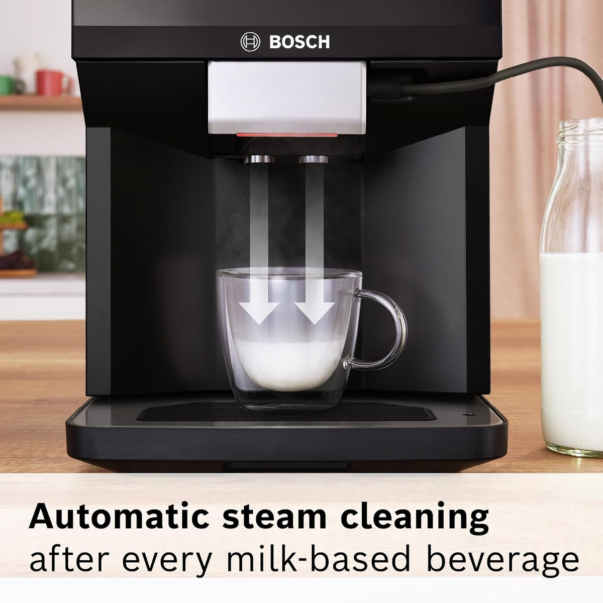 Bosch 500 Series Fully Automatic Espresso and Coffee Machine – Touch Control Panel, Milk Hose, Ceramic Grinder, Uses Beans & Ground Coffee