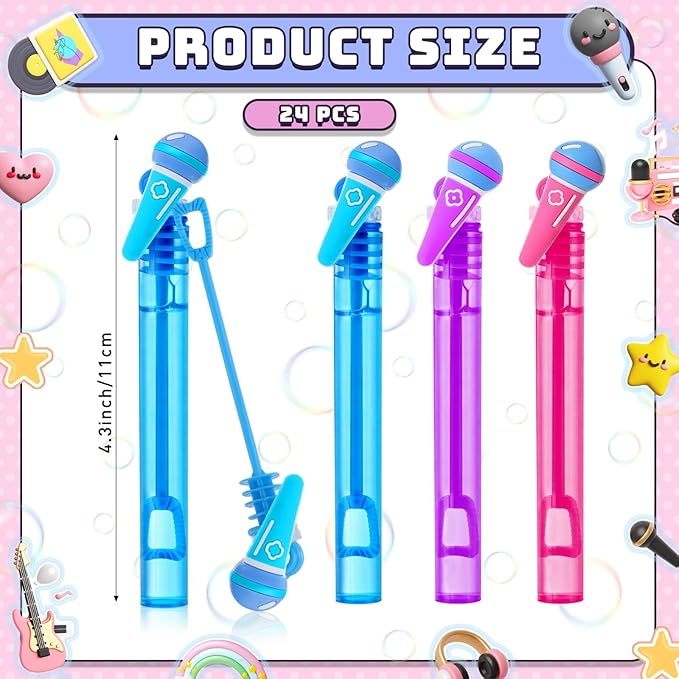Jenaai 24 Pcs Music Bubble Wands Kpop Microphone Bubbles Party Favors for Fan Meeting Anime Theme Birthday Party Goodie Gift Bag Stuffers Outdoor Activity