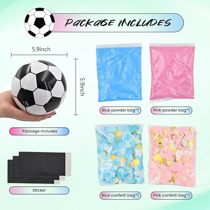 Gender Reveal Soccer Ball with Powder Pink or Blue Exploding Gender Reveal Ball for Game Boy or Girl Reval Soccer Ball with Powder for Gender Reveal Party Ideas (Powder, Blue&Pink)