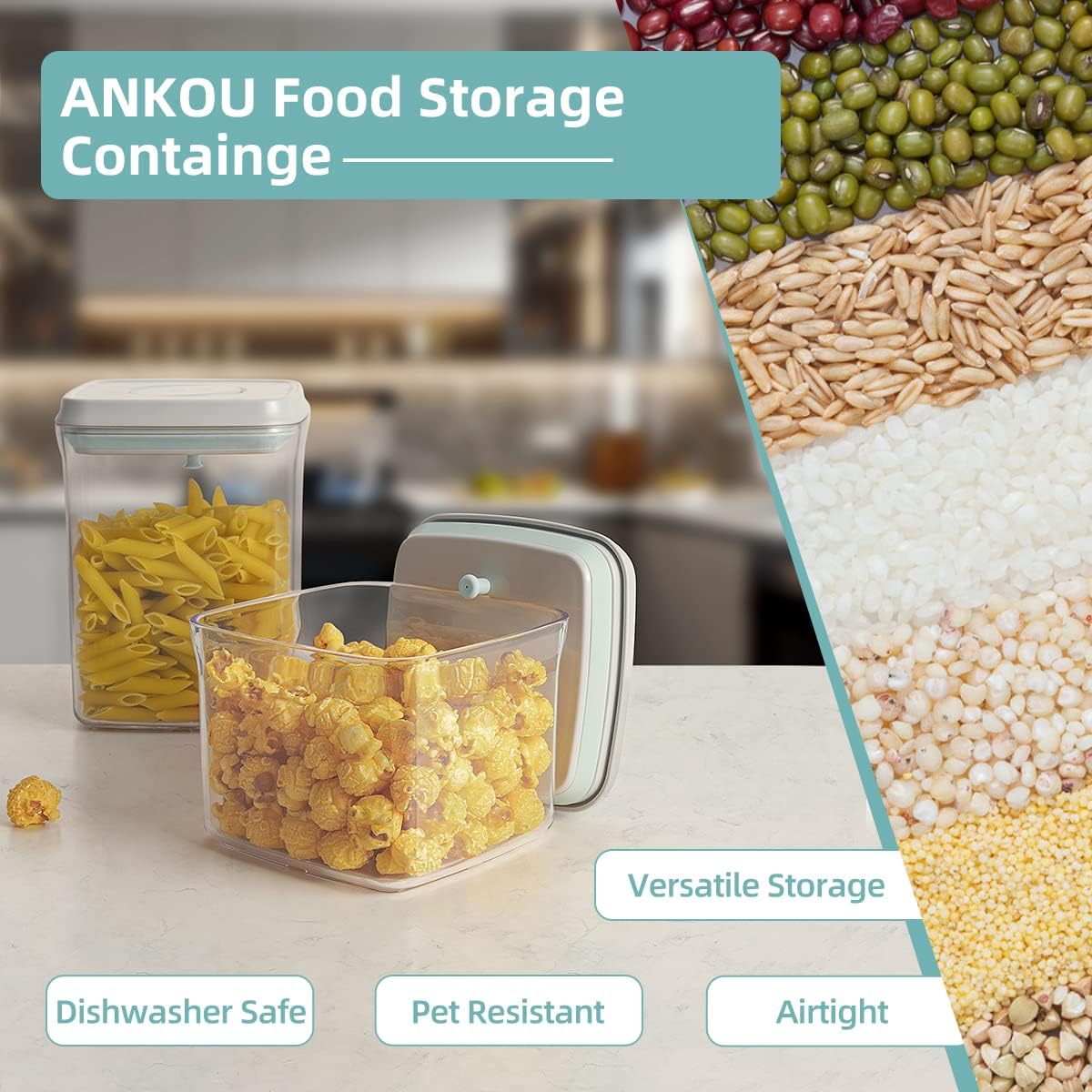 Ankou Airtight Container Set (1000ml 4 Pcs) Stackable One Press Openning Food Containers for Snacks Sugar Salt Herbs Spices Coffee Bean Formula