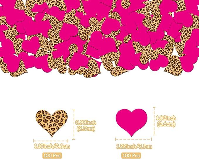 200Pcs Leopard Print Heart Confetti Leopard & Cheetah Party Decorations Rose Red Heart Confetti Table Decor for Boys Girls Baby Shower Birthday Bachelorette Bridal Shower Engagement Party Supplies