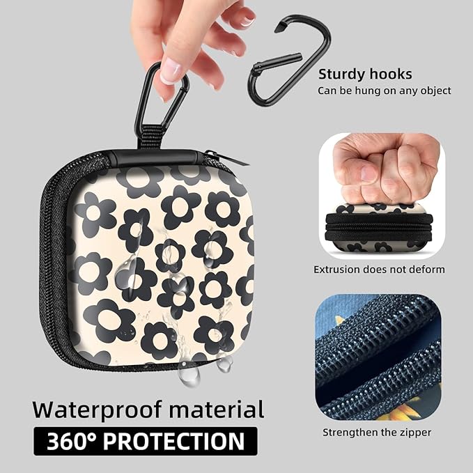 Square Data Cable Earbud Charger Coin Storage Bag Shockproof and Drop-Proof EVA Material Compatible with AirPod(Beige Groovy Flower)