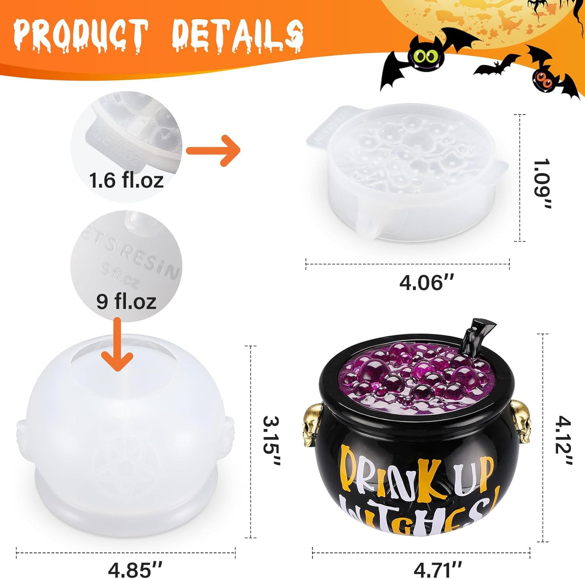 LET’S Resin Witch Cauldron Resin Mold, Halloween Resin Molds, 3D Jar Resin Molds Silicone 4.7'' Width, Large Jar Molds for Epoxy Resin Casting Craft