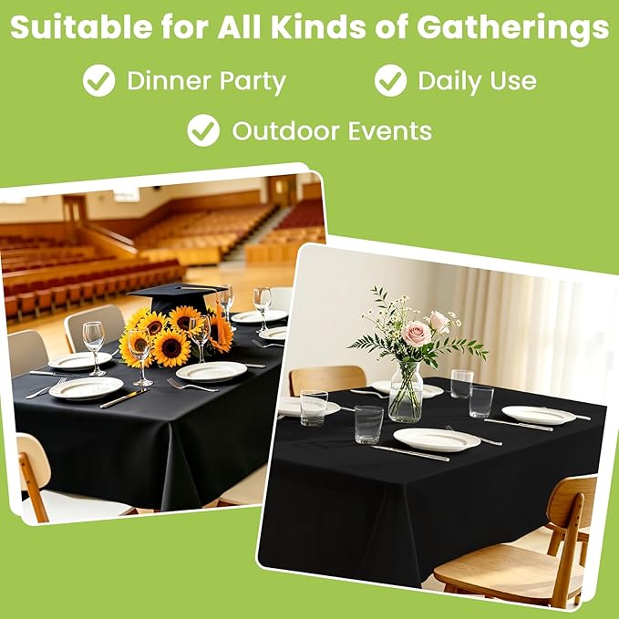 Mulbozy Black Plastic Table Cloth Disposable 4 Pack, 54 × 108 Inch Tablecloths Rectangle, Black Plastic Table Cover for Party Decor
