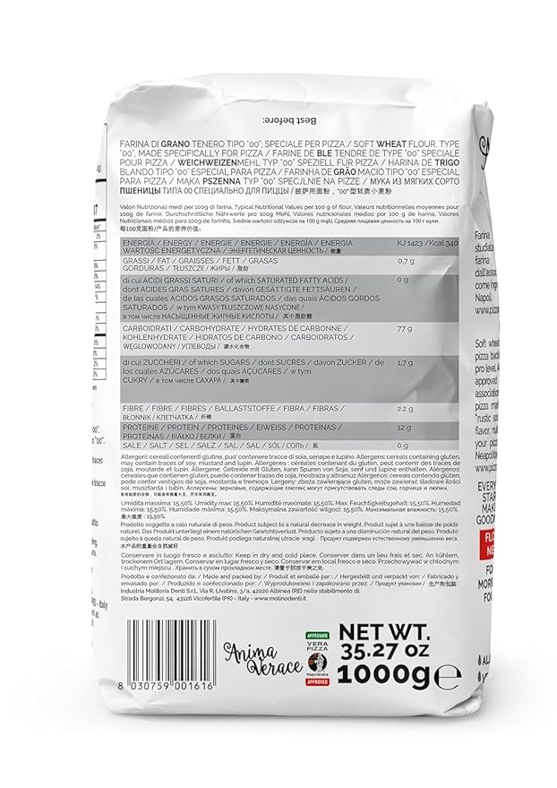 5Kg. Bag) Anima Verace - Flour for Pizza Napoletana (00 Pizza Flour, Non-GMO, Kosher, All Natural, UnBleached, 100% Italian Soft Wheat) 11 Lb.