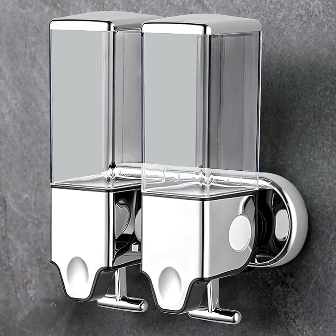 2 x 500ml Shampoo and Conditioner Dispenser No Drill Wall Mounted Manual Shower Soap Dispenser for Home, Bath, Kitchen, Hotels, Restaurants Shower and Lotion Dispenser (Clear)