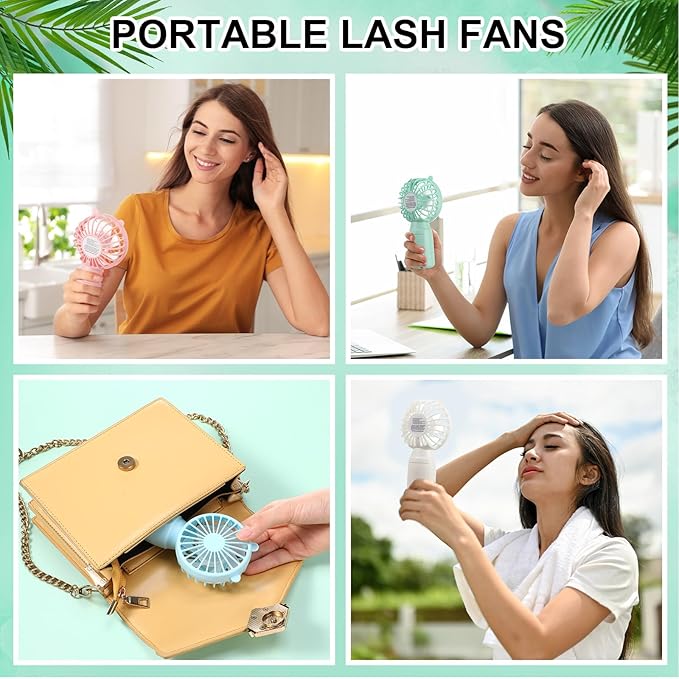 Glooglitter 36 Pcs Mini Portable Fans Bulk Handheld Battery Operated Fan with Lanyard for Makeup Eyelash, Cooling Lightweight Pocket Personal Fans for Wedding Outdoor Use (Pink Blue White Green)