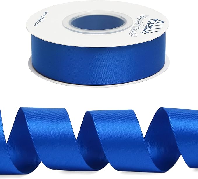 Ribbli Royal Blue Double Faced Satin Ribbon,1” x Continuous 25 Yards,Use for Bows Bouquet,Gift Wrapping,Baby Shower,Floral Arrangement