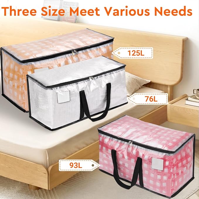 BlissTotes Clear Moving Bags Heavy Duty, 76L Extra Large Storage Bags with Zipper & Reinforced Handles, Waterproof PP Moving Totes for Clothes, Bedding, Comforters, Space Saving Storage (4 Pack)
