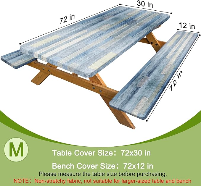 Picnic Table Cover with Bench Covers Windproof Waterproof Picnic Table Covers Camping Tablecloth with Self-Storage Bag, 72in, Grey