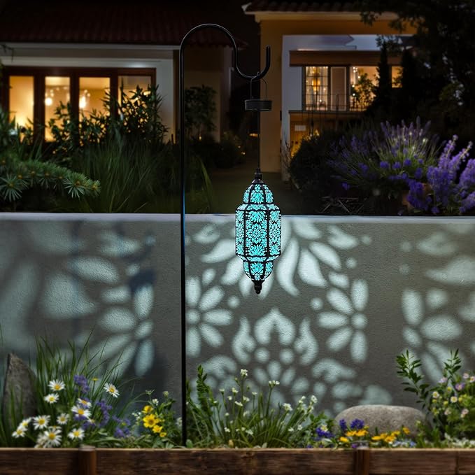 Twinkya 2 Pack Hanging Solar Lights Outdoor Garden Decorative Solar Lantern Waterproof Metal Moroccan Outdoor Decorations for Patio Pathway Yard Porch Backyard Garden Decor (Black, 2 Pack)