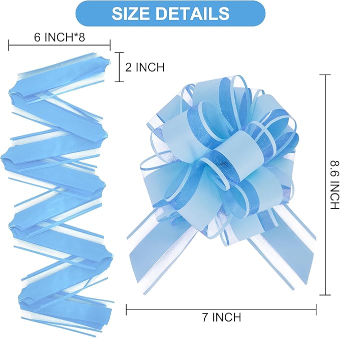 20pcs 7 Inch Pull Bows Pastel Blue Gift Wrap Bows for Gift Wrapping, Ribbon, Basket, Flower, Christmas, Easter, Birthday, Baby Shower, Party Decorations