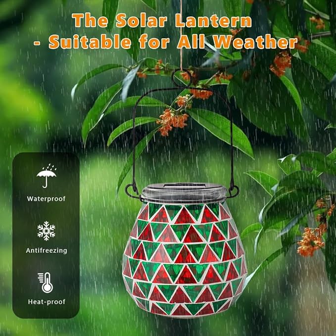 Starsoul 4 Pack Solar Lanterns Outdoor Waterproof, Vibrant Mosaic Hanging Solar Lights, Decorative Solar Lantern for Outside Garden Decor