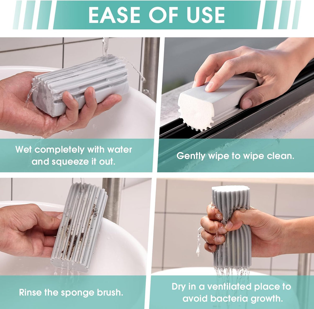 4 Pack Damp Dusting Sponge Duster, Grey Dust Cleaning Sponge, Reusable Household Cleaning Sponge Tool for Blinds, floorboards, Fan Blades, Vents, Glass, Railings, Mirrors