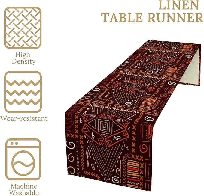 African Table Runner, African Aboriginal Ethnic Tribal Table Runner for Dining Kitchen Farmhouse Party Coffee Home 13x60in