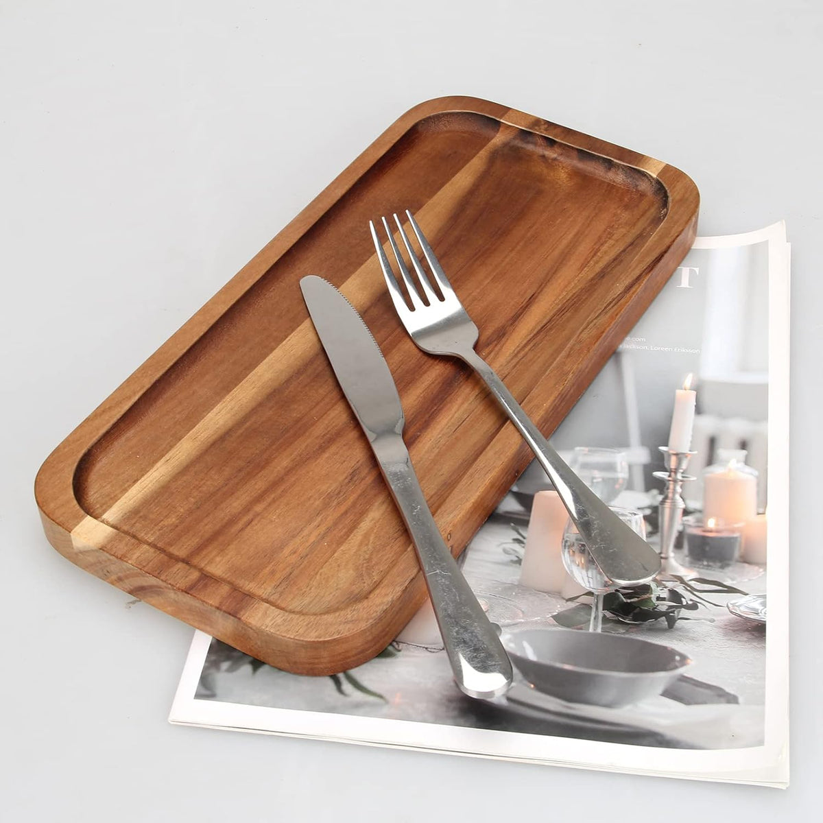 2 Pcs Rectangular Wooden Platters for Food Party Decorative Small Serving Tray Long Charcuterie Board Acacia Wood Trays Home Decor Cheese Board