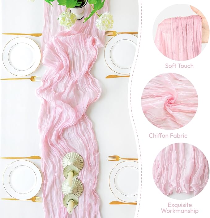 Sioloc 10 Pack Light Pink Cheesecloth Table Runner 120'' x 35'',Spring Easter Decor Soft Gauze Boho Wedding Table Decor for 10ft Table Birthday Party,Baby Shower, Bridal Shower, Home & Event Decor