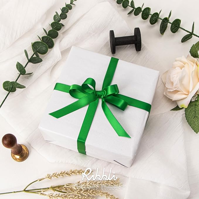 Ribbli Emerald Green Double Faced Satin Ribbon,1/2” x Continuous 25 Yards,Use for Bows Bouquet,Gift Wrapping,Christmas Decorating