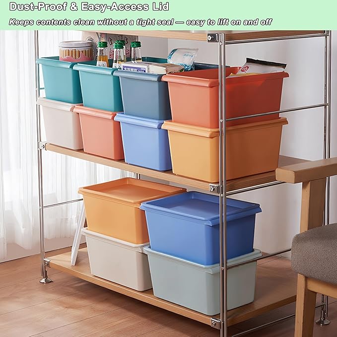 Taiuloo 4-Pack Stackable Storage Bins with Lids, 5 Quart Plastic Toy, Art & Craft Organizer Box - Colorful Storage Containers for Playroom, Classroom, Office Supplies Organization