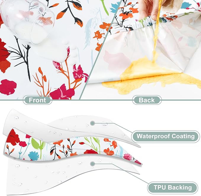 misaya Picnic Table Cover with Bench Cover, Waterproof Elastic Fitted Tablecloth for 8 Foot Tables, Rectangle Washable Polyester Fabric Tablecloths for Picnic, Camping, Outdoor (Flower, 30" x 96")