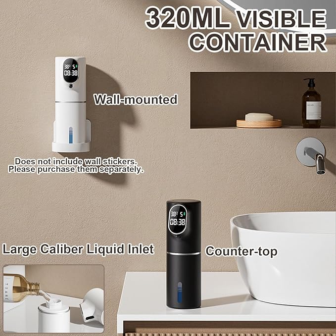 Automatic Soap Dispenser, 320ML Touchless Smart Hand Soap Dispenser, 5 Adjustable Soap Levels, Portable Countertop Electric Foam Soap Dispenser for Bathroom Kitchen Office (Black)