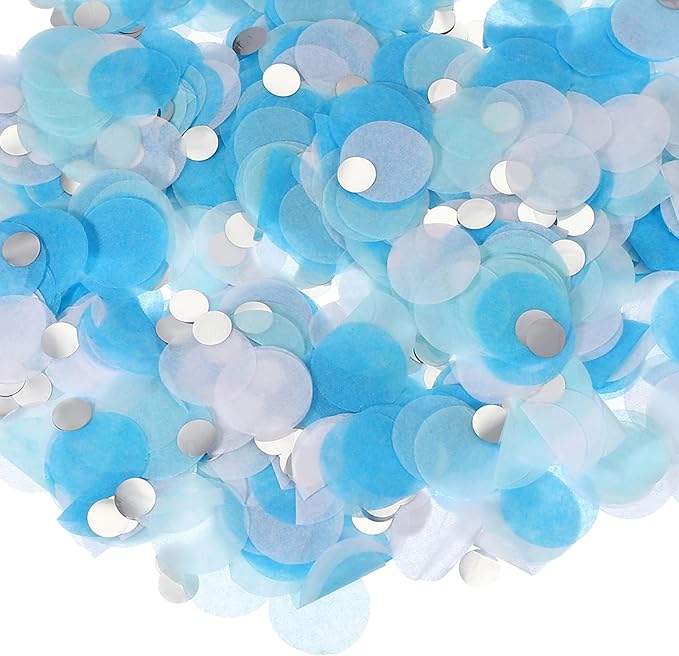 PATIKIL Round Tissue Paper Confetti 1 Inch, Table Confetti Circle Dots for Wedding Birthday Party Balloon Decorations(1.76 oz),Light Blue/White