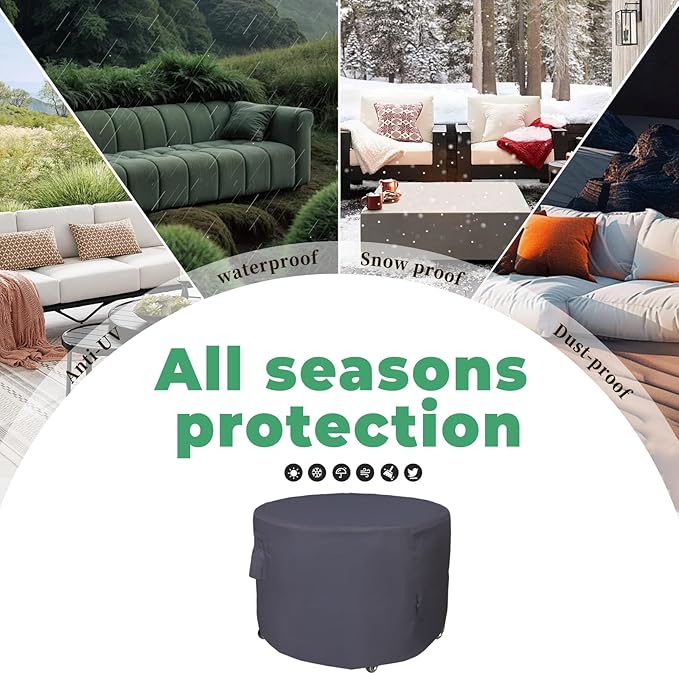 Round Patio Furniture Cover, Heavy Duty and Waterproof for Outdoor Furniture covers, Round outdoor table cover, Patio table cover 110"DIA x 31"H Black