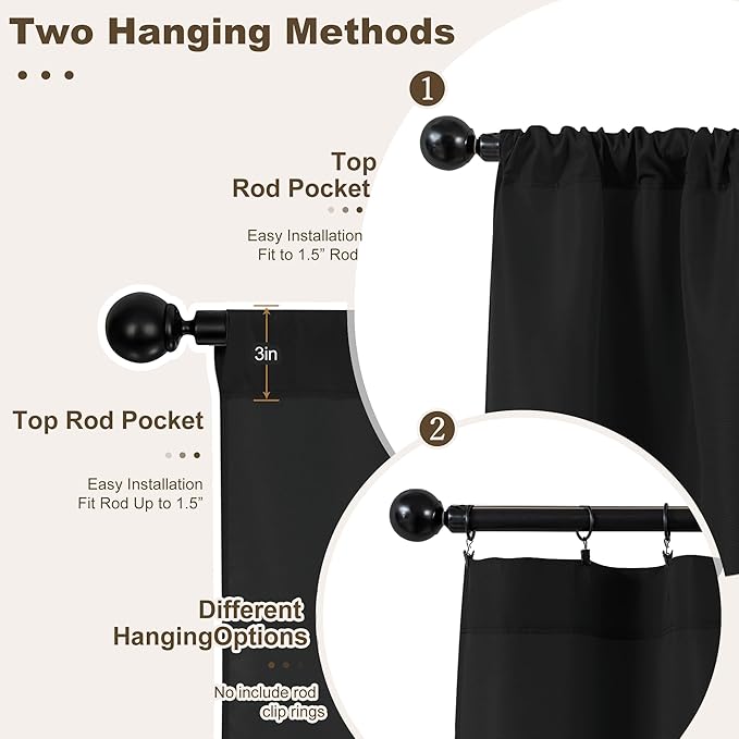HolidayIdeas Outdoor Patio Curtains Waterproof with Rod Pocket 6 Pcs 54x108 Inch- Weatherproof Balcony Outdoor Curtains for Apartments,Porch, Gazebo, Pergola, Sliding Glass Door, Black