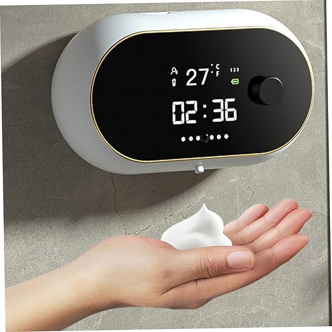Automatic Soap Dispenser Wall Mount, 450ml Touchless Electric Soap Dispenser - Leak-Proof Foaming Dispensers with Time/Temp Display & Low Capacity Alert