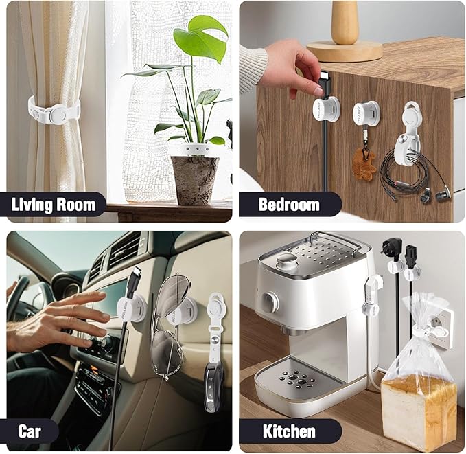 6 Rotated Spring Desktop Cord Organizer 5 Magnetic Cable Clip Tie Desk Cable Management Phone Charger Cord Holder Nightstand Computer TV Office Electronic Home Appliance Car Adhesive Wire Strap Keeper