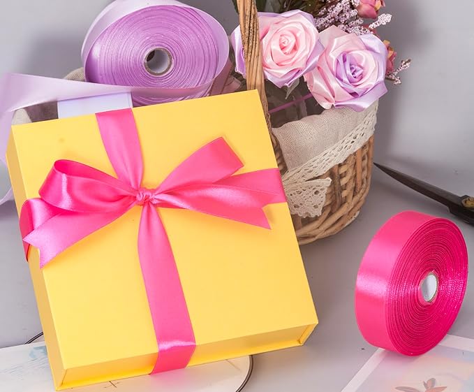 YASEO 1 Inch Rose Red Solid Satin Ribbon, 50 Yards Craft Fabric Ribbon for Gift Wrapping Floral Bouquets Wedding Party Decoration