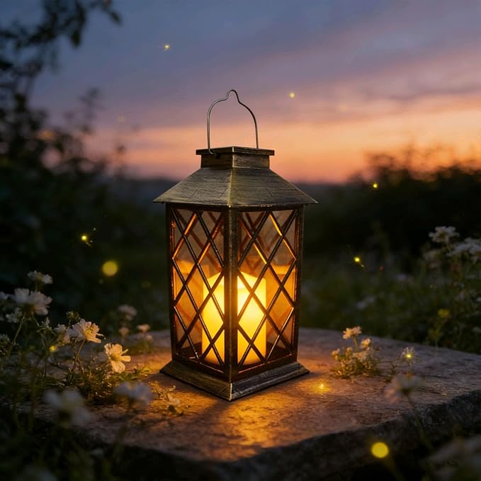 Solar Garden Lanterns Hanging Outdoor Lantern Waterproof LED Flickering Flameless Candle Mission Lights for Table,Outdoor，Mothers Day Gifts Mom Wife (2pack)